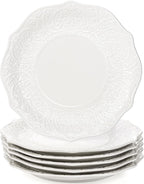 Set of 6 Salad Plate, 8 Inch Porcelain Dessert Serving Plates, Embossed Printing Small Dinner Dish for Pancakes