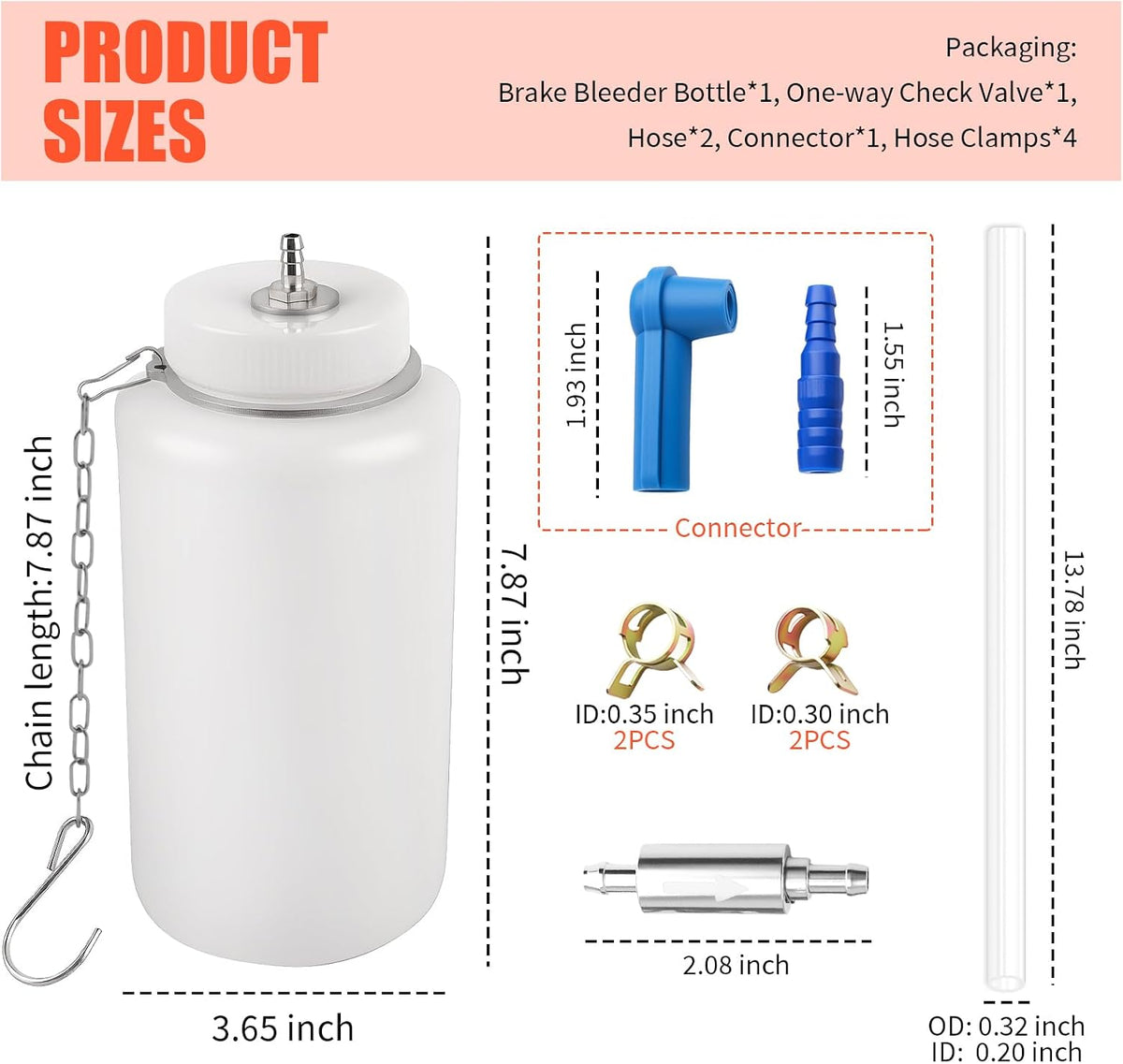 Brake Bleeder Kit with 1L Brake Bleeder Bottle/One Way Check Valve