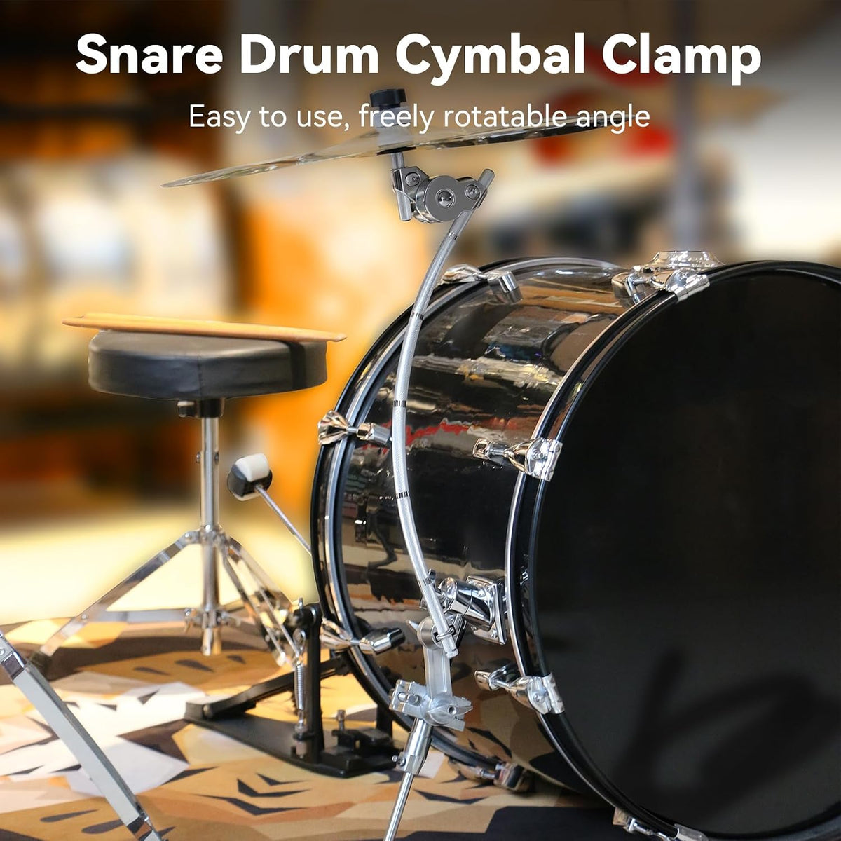 Snare Drum Cymbal Clamp，Cymbal Expansion Clip,Silver | Cymbal Extension Mount Clamp for Splash, Crash and Effects