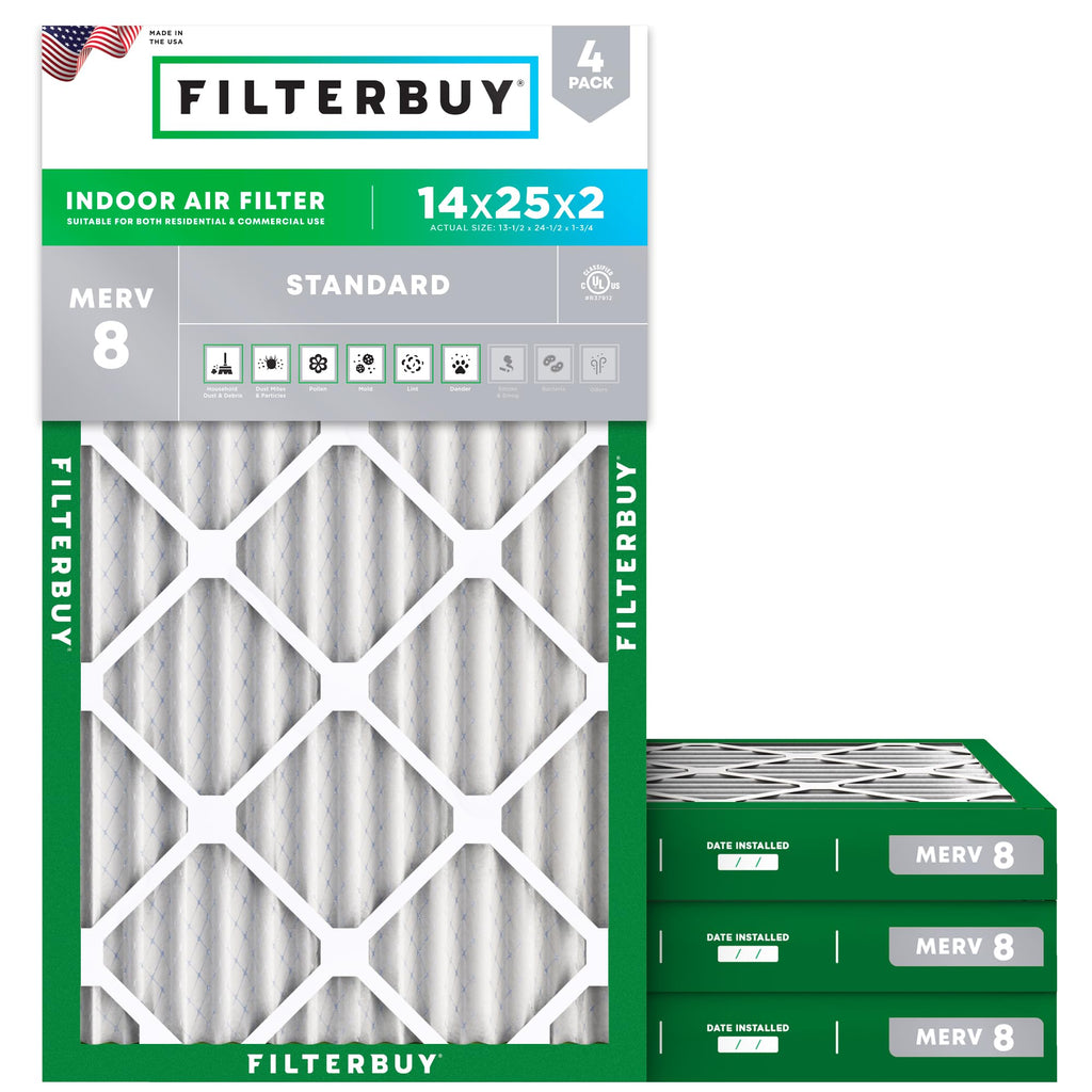 14x25x2 Air Filter MERV 8 Dust & Allergy Defense (4-Pack)