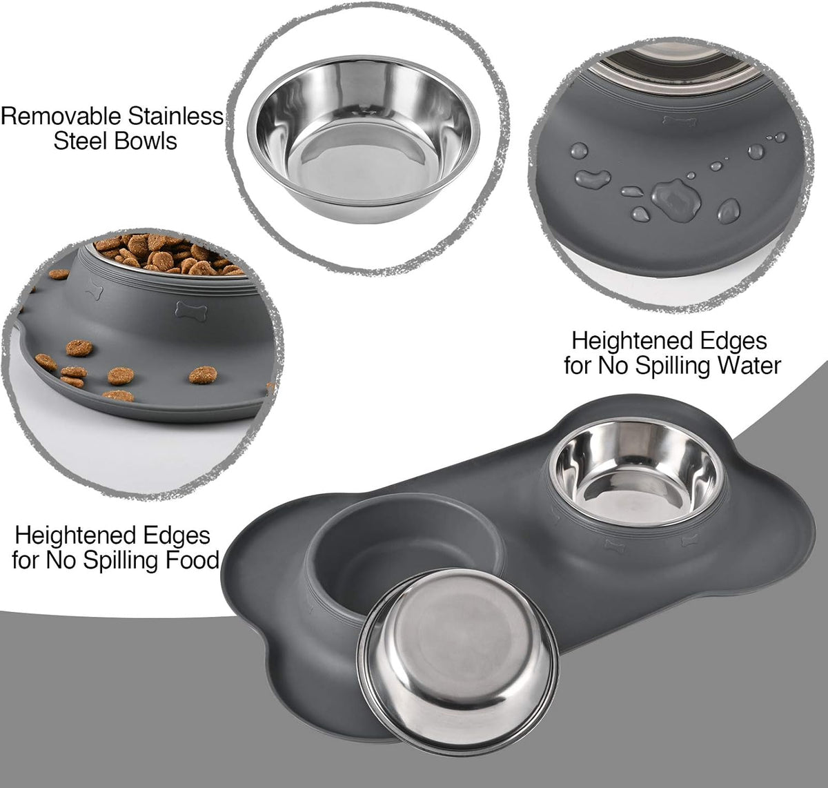 Dog Bowls 2 Stainless Steel Bowl for Pet Water and Food Feeder with Non Spill Skid Resistant Silicone Mat for Pets