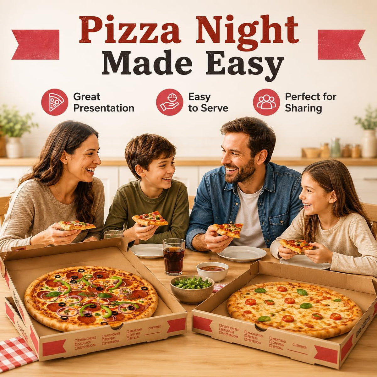 12" x 12" x 2" Corrugated Pizza Boxes | Bulk Pack (10) - Brown Kraft Grease Resistant Takeout Containers | Heavy Duty
