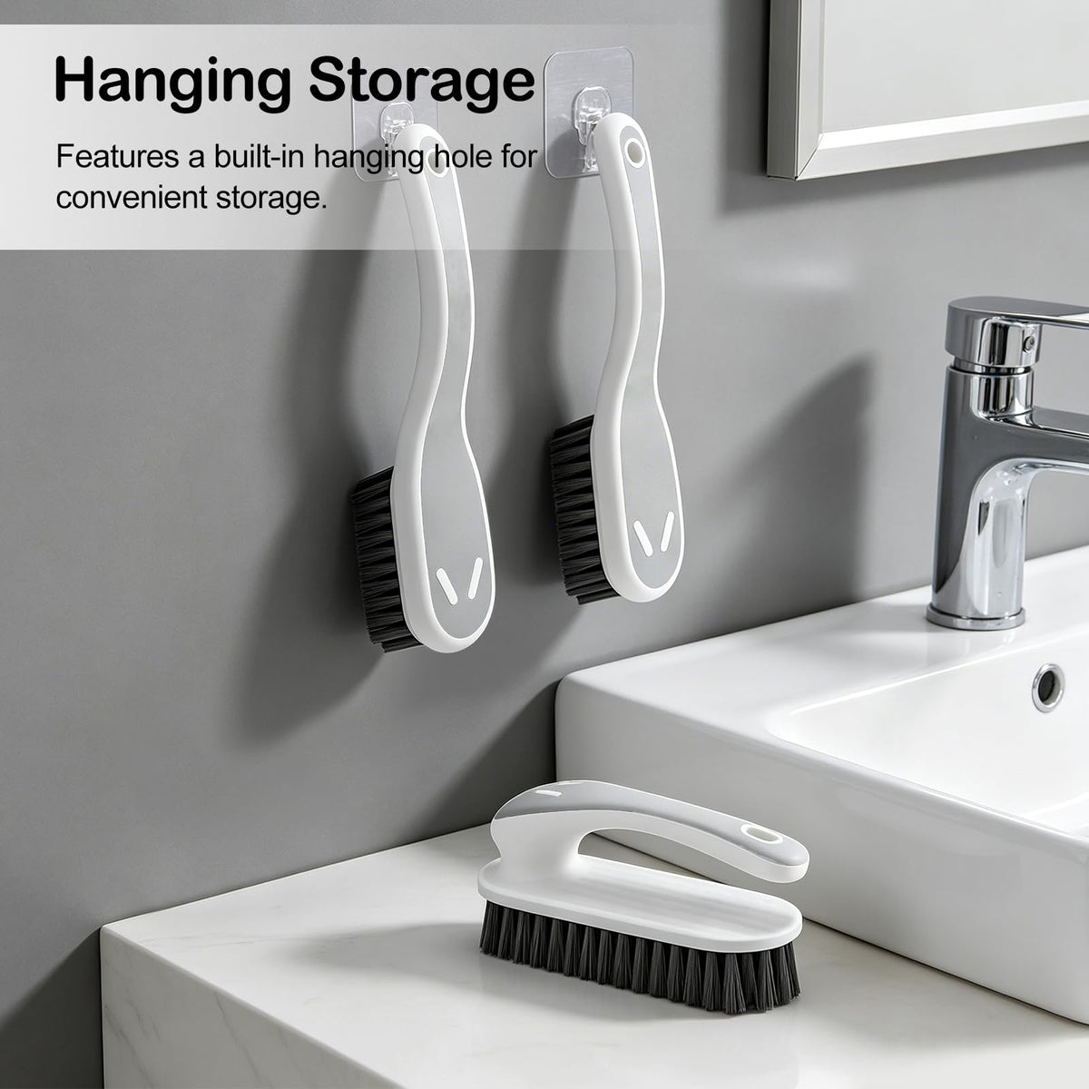 Soft Bristle Scrub Cleaning Brush 3 Pack Laundry Brush Gray White