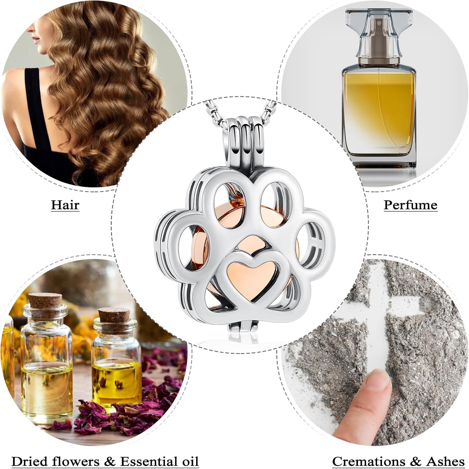 Pet Cremation Jewelry For Ashes For Dog/Cat Paw Stainless Steel Memorial Locket Urn Necklace Inside Mini Case