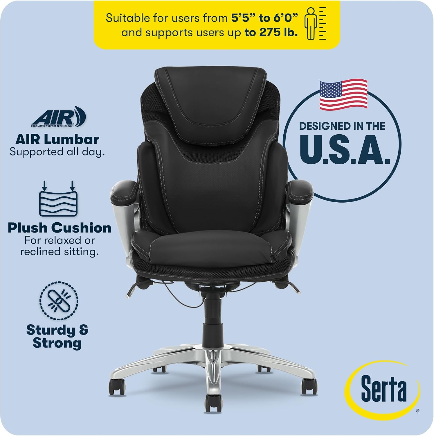 Bryce Executive Office Chair - Ergonomic Computer DeskChair with Lumbar Technology - Adjustable Height - Memory Foam