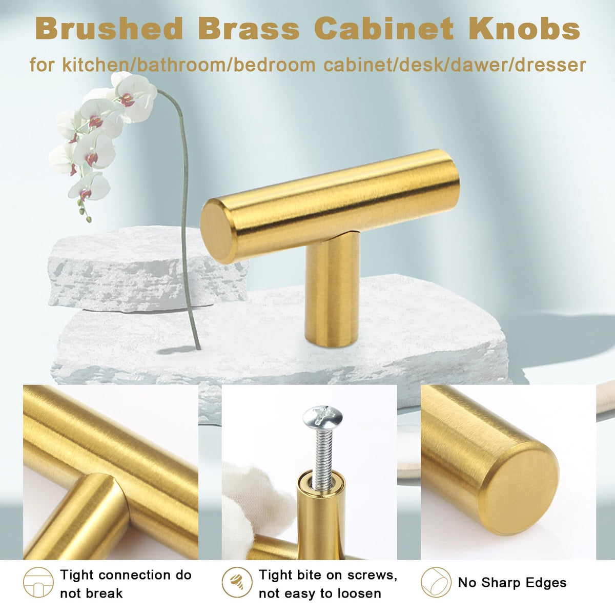 30 Pack Brushed Brass Cabinet Knobs Gold Drawer Pulls Stainless Steel Brushed Gold Dresser Knobs for Cabinets