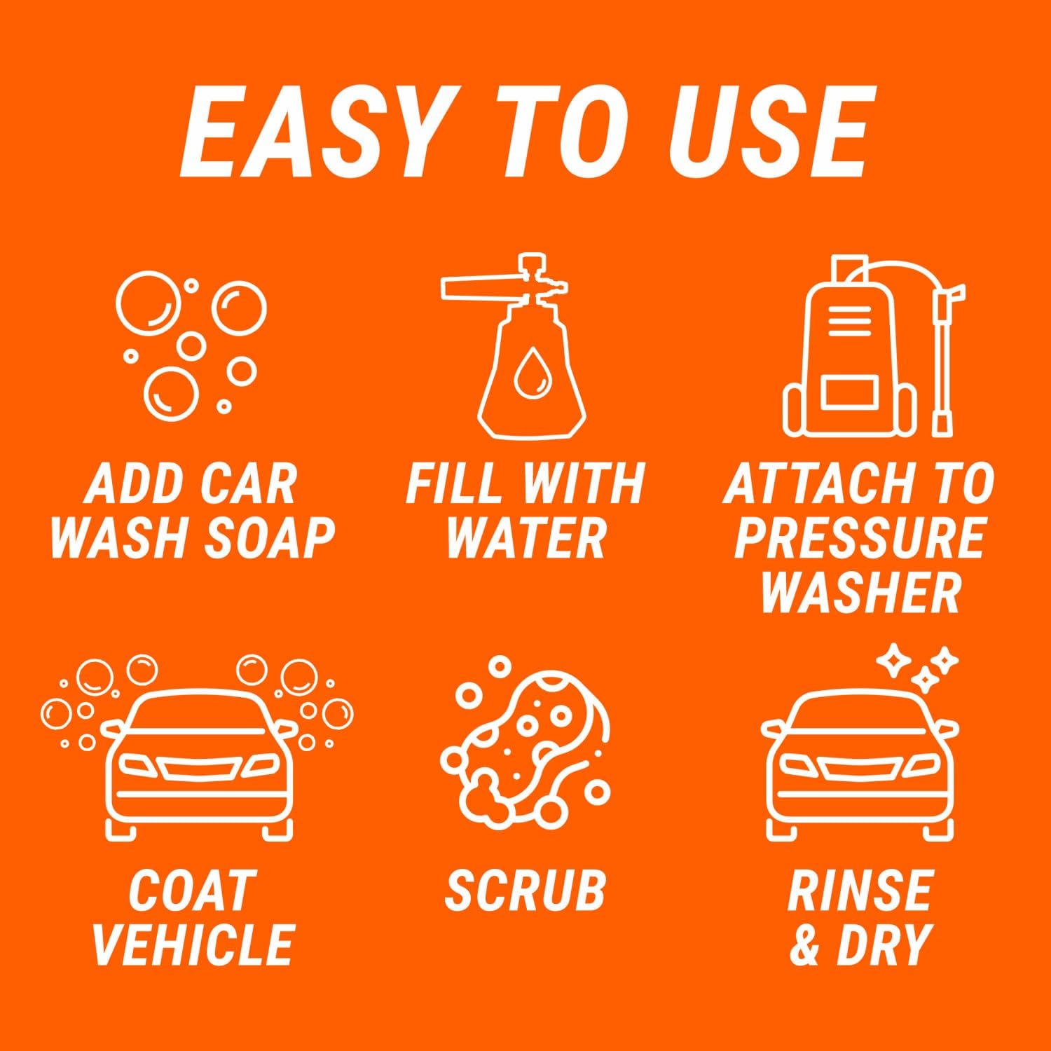 2-in-1 Foam Cannon Kit for Garden Hoses and Power Washers | 3-piece car washing kit with 40-ounce reservoir, marked