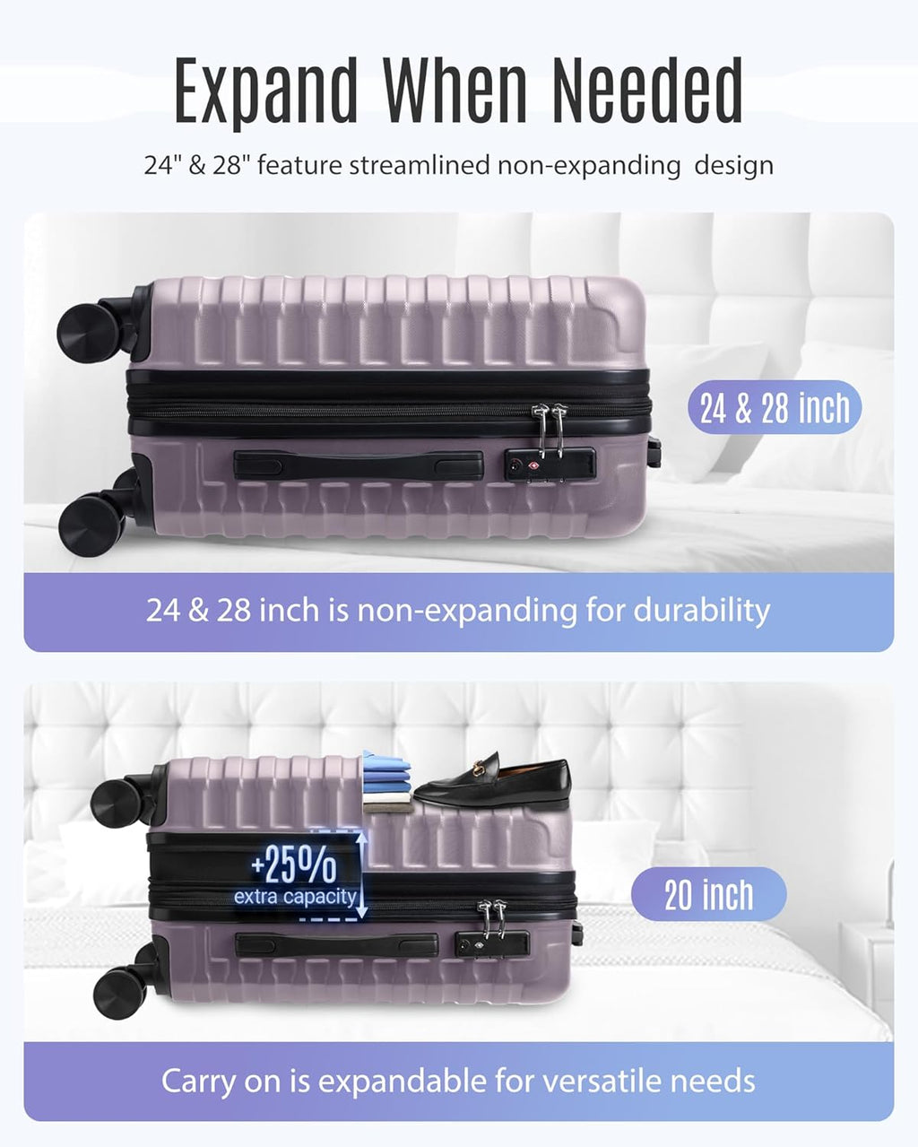 Luggage Sets, 3 Piece Durable Suitcase Set with Spinner Wheels, 3 Pcs Hardside Lightweight luggage with TSA Lock