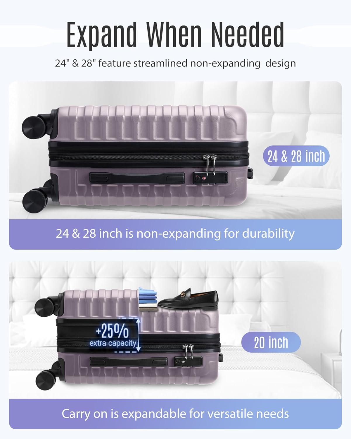 Luggage Sets, 3 Piece Durable Suitcase Set with Spinner Wheels, 3 Pcs Hardside Lightweight luggage with TSA Lock