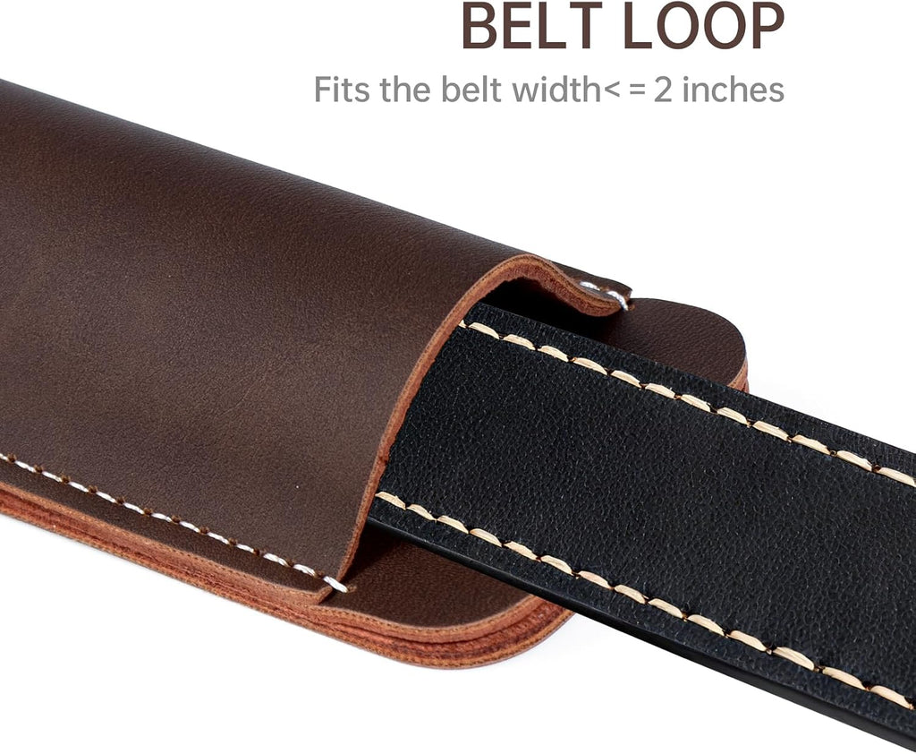 Leather Knife Sheath for Belt, Horizontal Carry Pocket Knife Holder, EDC Belt Pouch for Pocket Folding Knives, Darkbrown