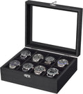 8 Slot Wooden Watch Display Case With Glass Lid, Organizer | Elegant Wooden Watch Box With Glass Lid And Soft Lining