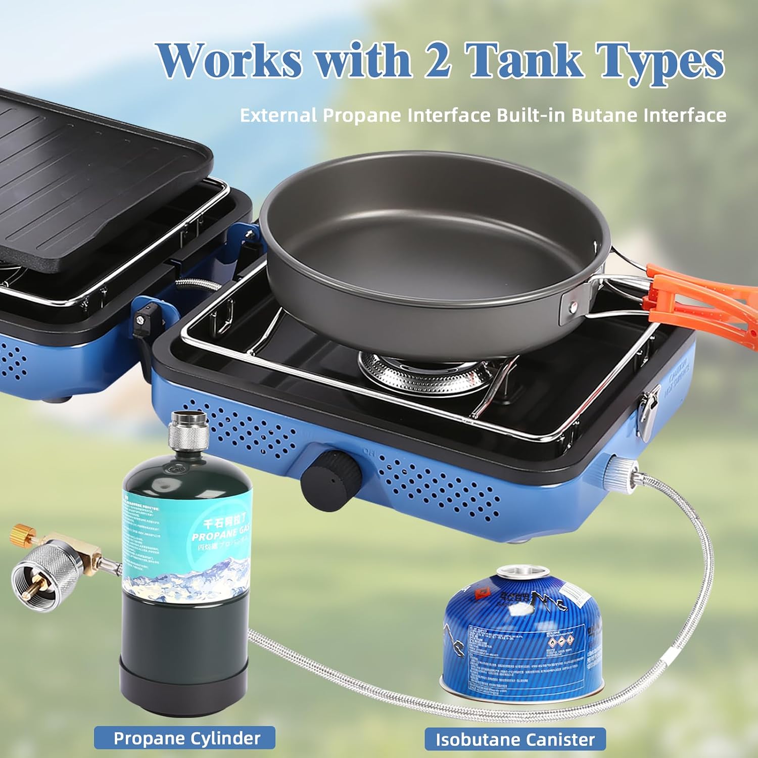 2 Burners Camping Stove with Windscreen for Camping,RV Essentials | 30,000 BTU Propane Camping Stove with Carry