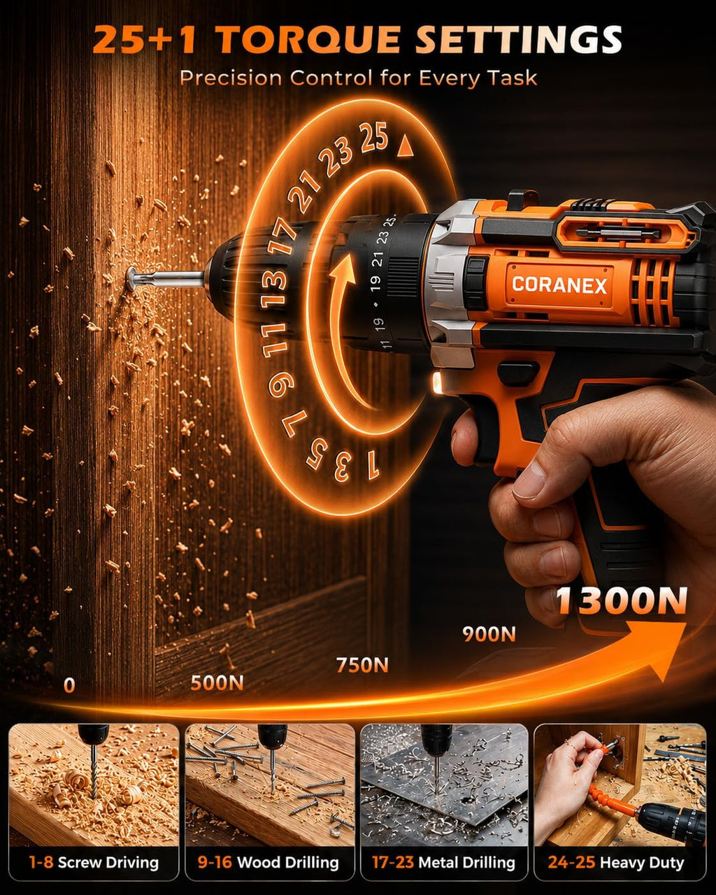 21V Cordless Drill Set with Case | Easy to Control & Lightweight | 2 Batteries | 3/8" Keyless Chuck