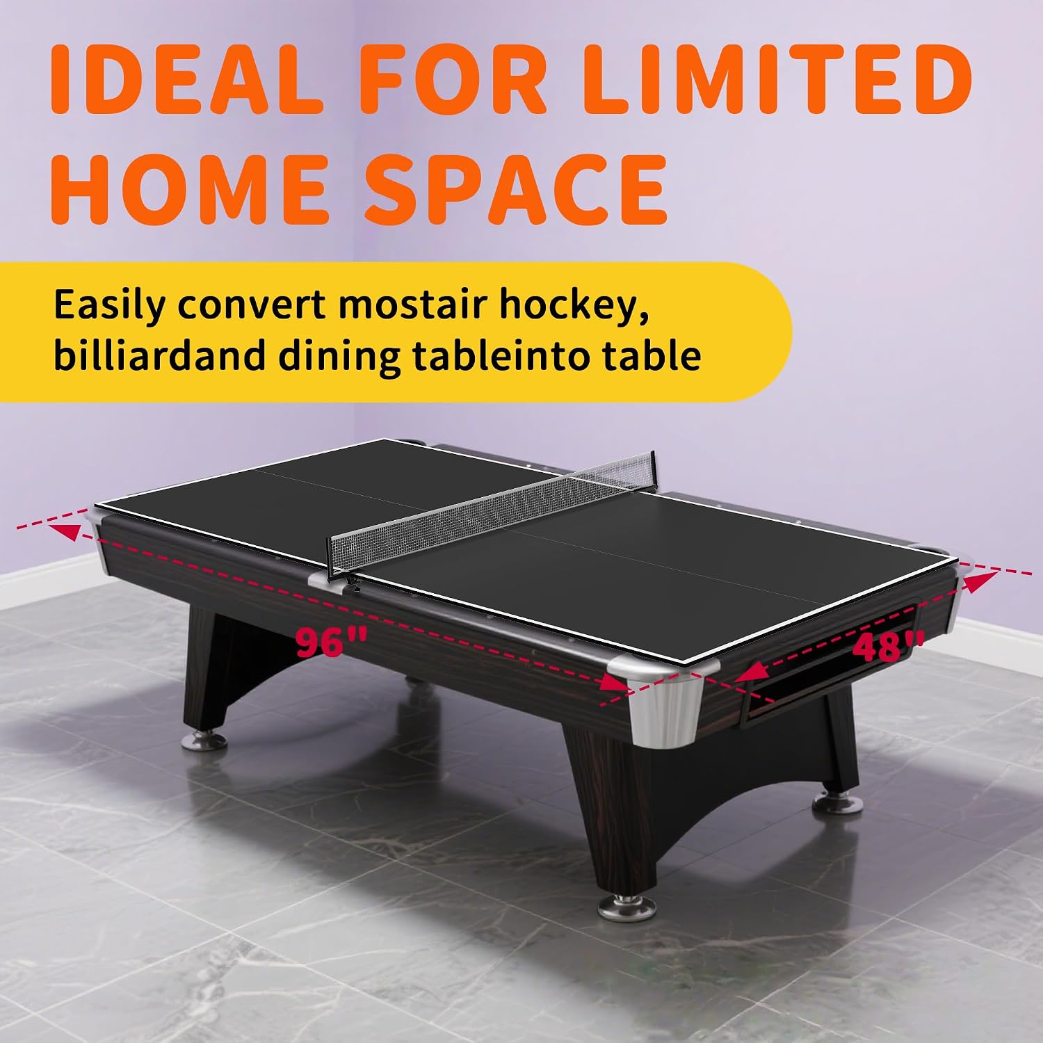 8ft x 4ft Foldable Ping Pong Table Topper for Pool Table, Professional Table Tennis Conversion Top with Net & Premium