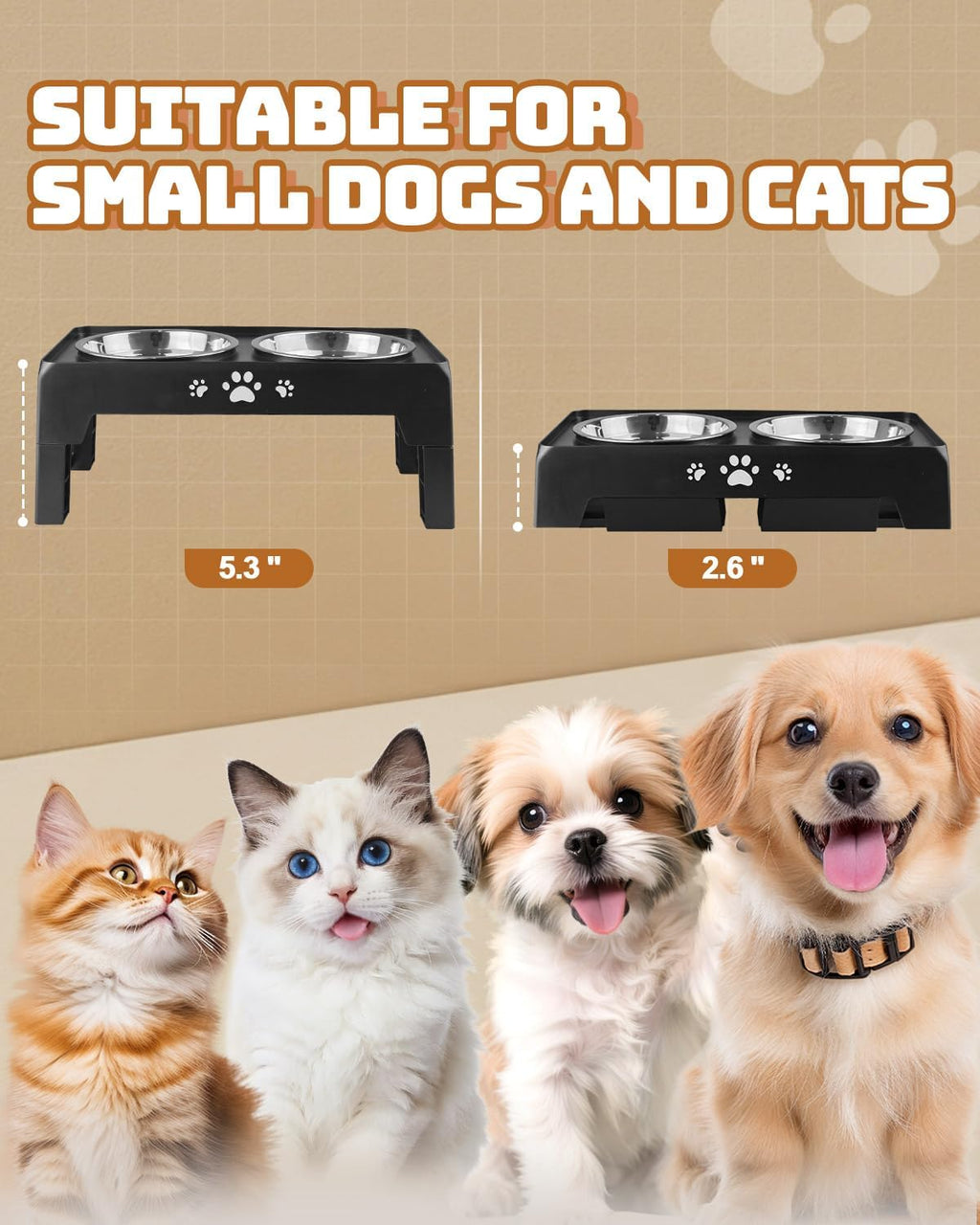 Elevated Dog Bowls for Small Dogs and Cats, Non-Slip Cat Bowls with 2 Thick 5.5" Stainless Steel Dishes, Dog Feeder 2