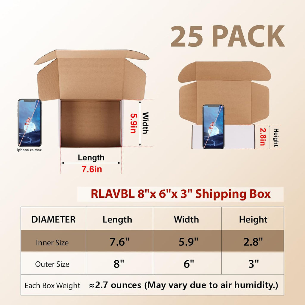 8x6x3 Inches Shipping Boxes Set of 25, White Small Corrugated Cardboard Box, Mailer Boxes for Packing Small Business