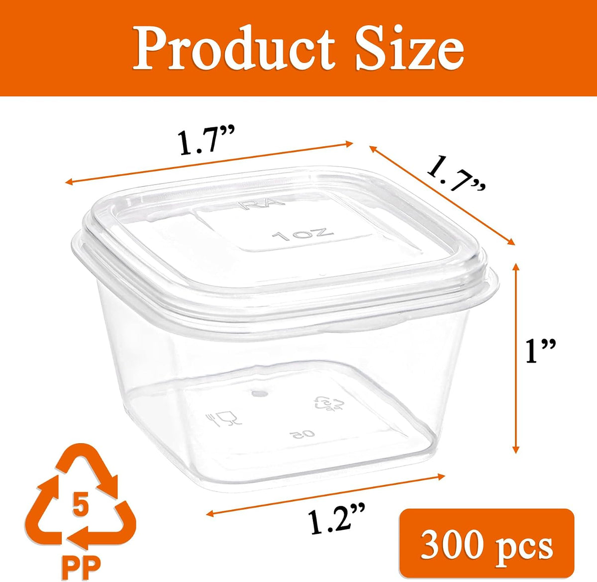 300 Pieces 1 oz Square Containers with Hinged Lids, Disposable Dipping Sauce Cups Small Plastic Condiment Cup, Leak
