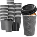 50 Pack 16 oz Insulated Disposable Coffee Cups with Lids