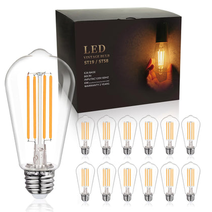 12Pack Edison Light Bulbs 60W Equ, Shatterproof Vintage LED Light Bulb