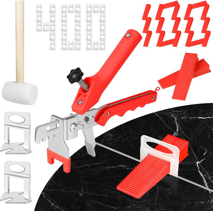 Tile Leveling System 1/8 Inch with Tile Plier and Rubber Hammer - 400Pcs Tile Spacers Leveling Clips and 100Pcs