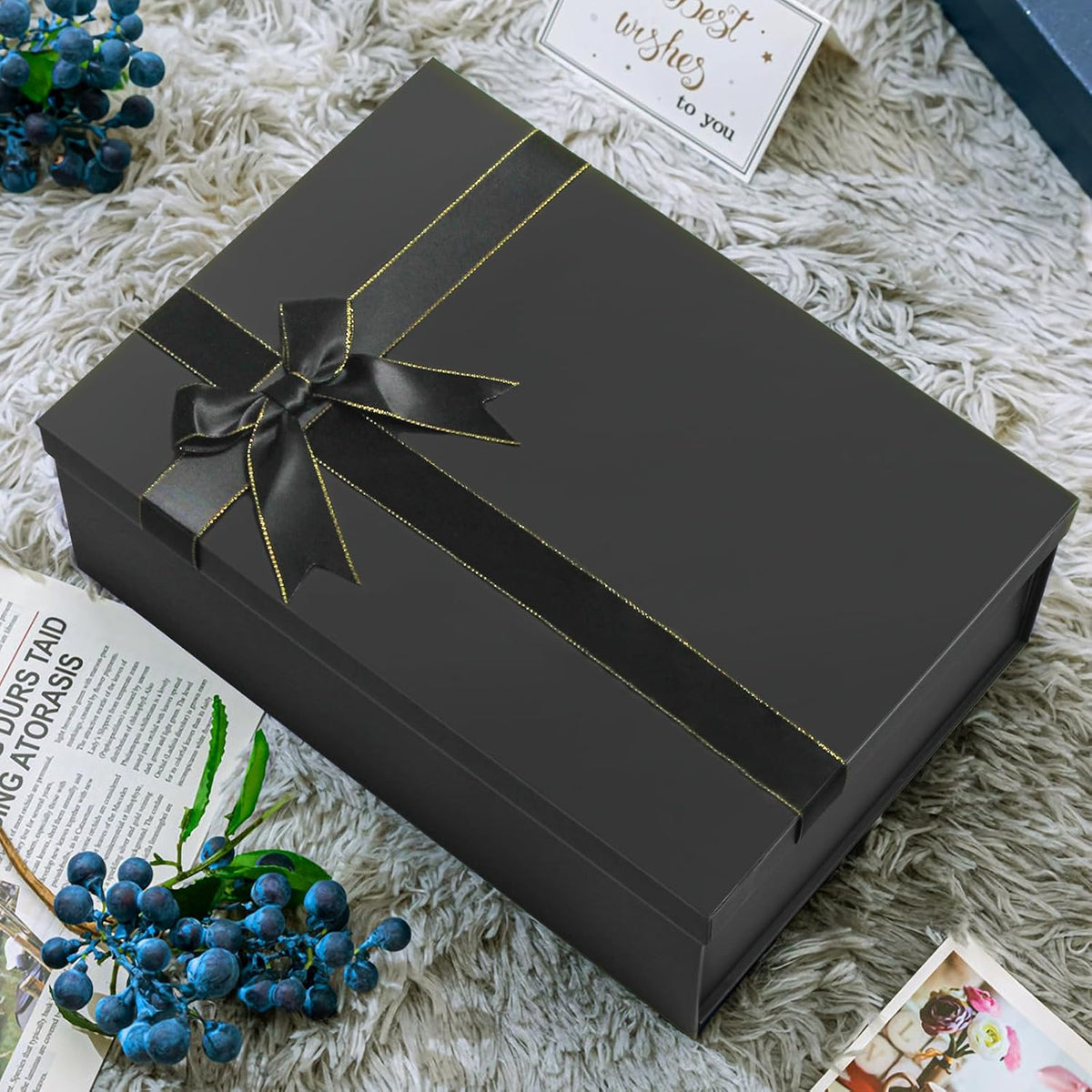 Large Gift Boxes, 13"x10"x5" Black Gift Boxes 2 Pack Sturdy Gift Box with Lids for Presents, Gift Wrap Boxes for