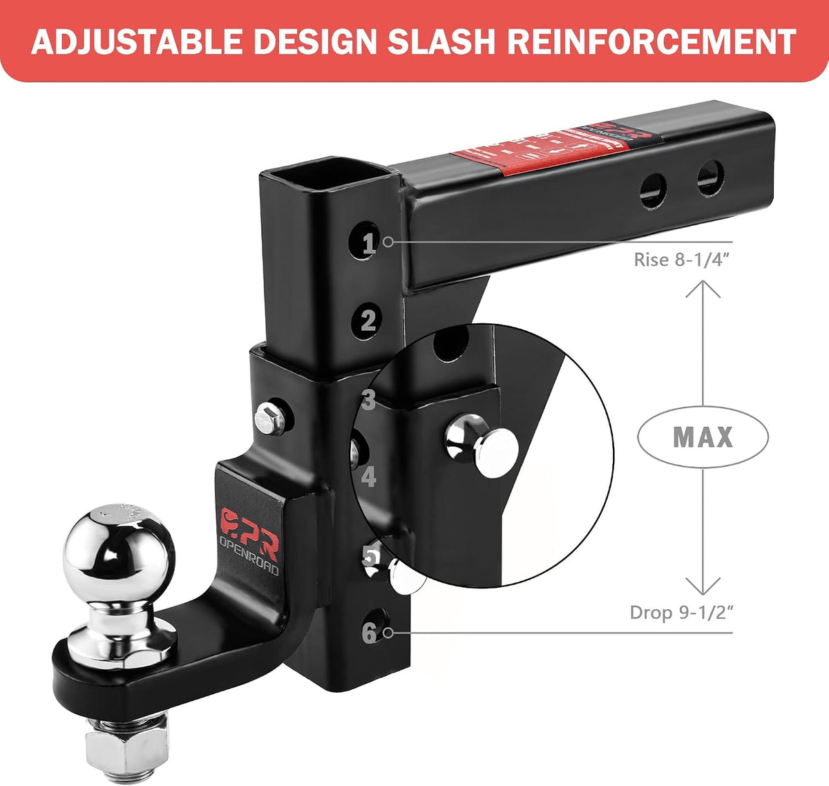 Adjustable Hitch Ball Mount with 2" Ball for 2-Inch Receiver