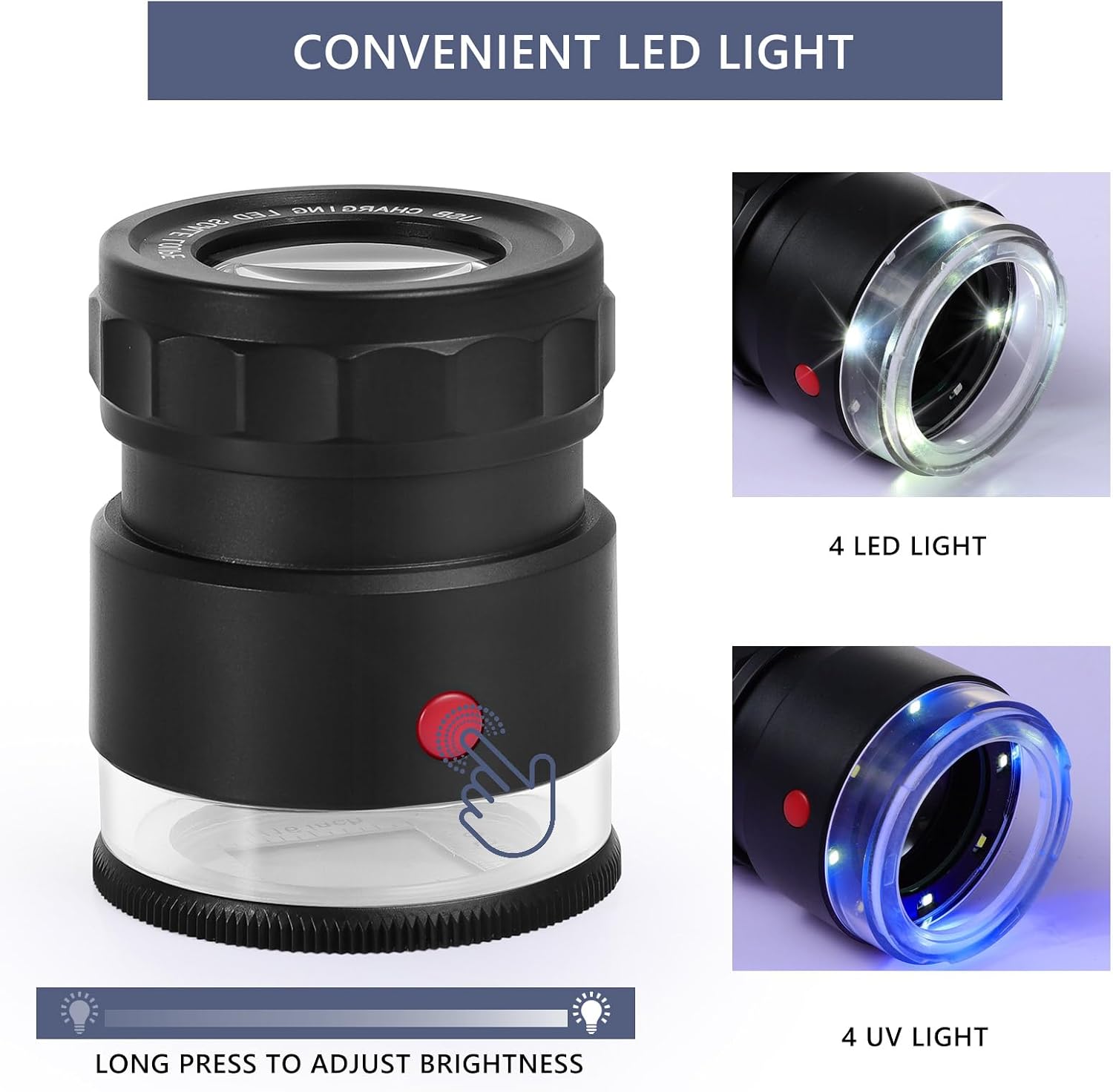 30X Loupe Magnifier Eye Loops Magnifying Glass Jewelry Coin Supplies | 30X,USB rechargeable,8 lights,portable,eye