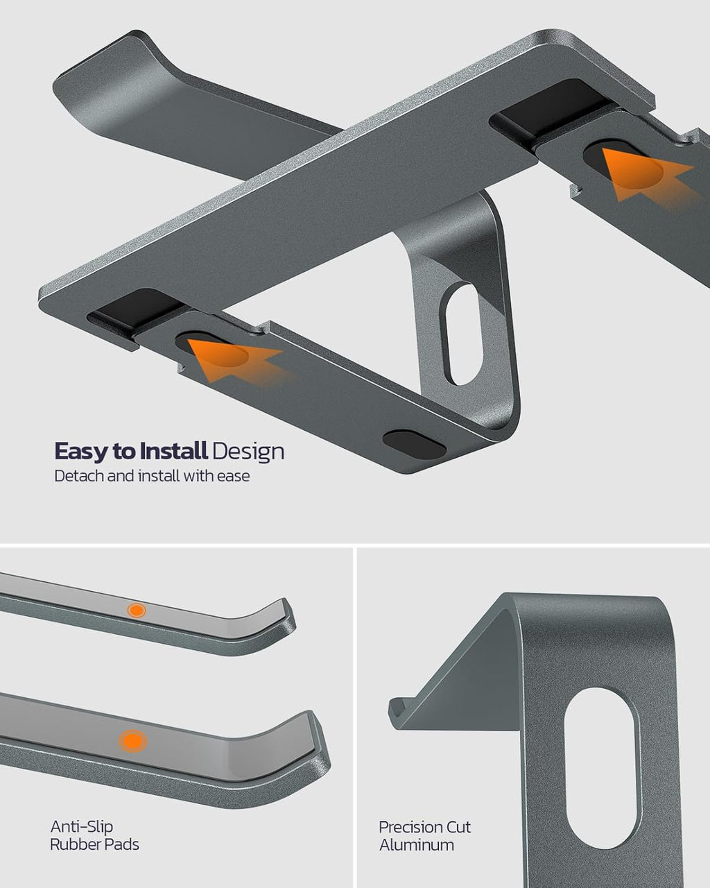All-Aluminum Laptop Stand for Desk, Ergonomic Detachable Ventilated Cooling Computer Riser, Anti-Slip Design Notebook