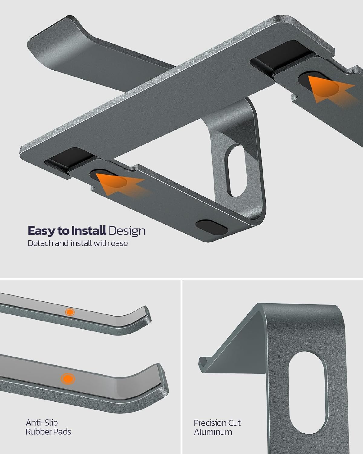 All-Aluminum Laptop Stand for Desk, Ergonomic Detachable Ventilated Cooling Computer Riser, Anti-Slip Design Notebook