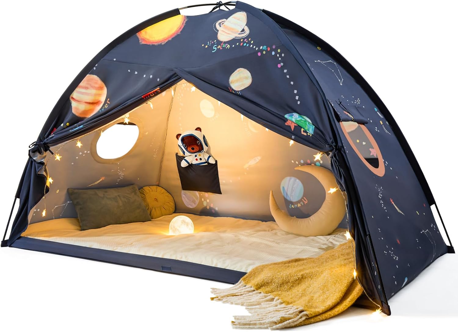 Kids Play Tent with Tunnel, Pop Up Play Tent with Ball Pits for Toddlers, Space Galaxy Bed Tent for Kids – Sleep Bed