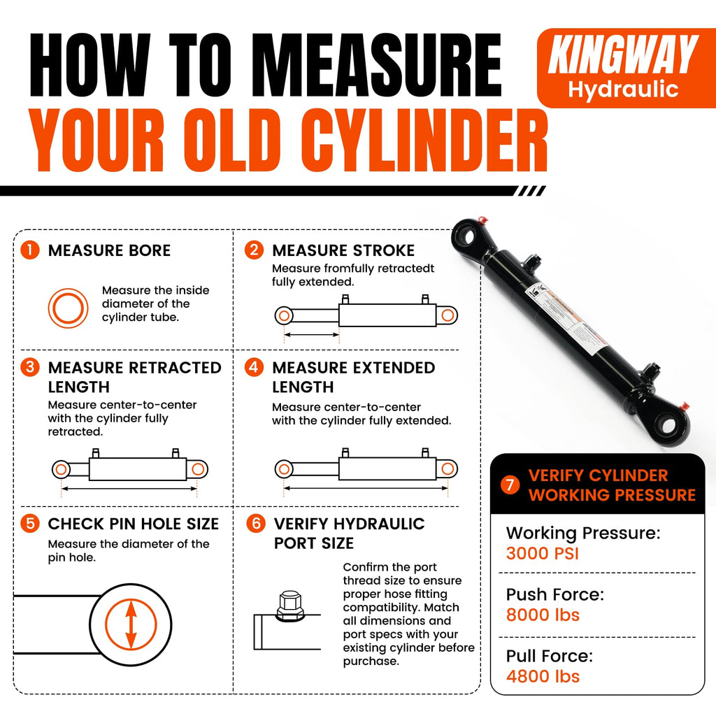 KINGWAY Hydraulic Swivel Eye Cylinder, 2" Borex10" Stroke, 3000 PSI SAE#6