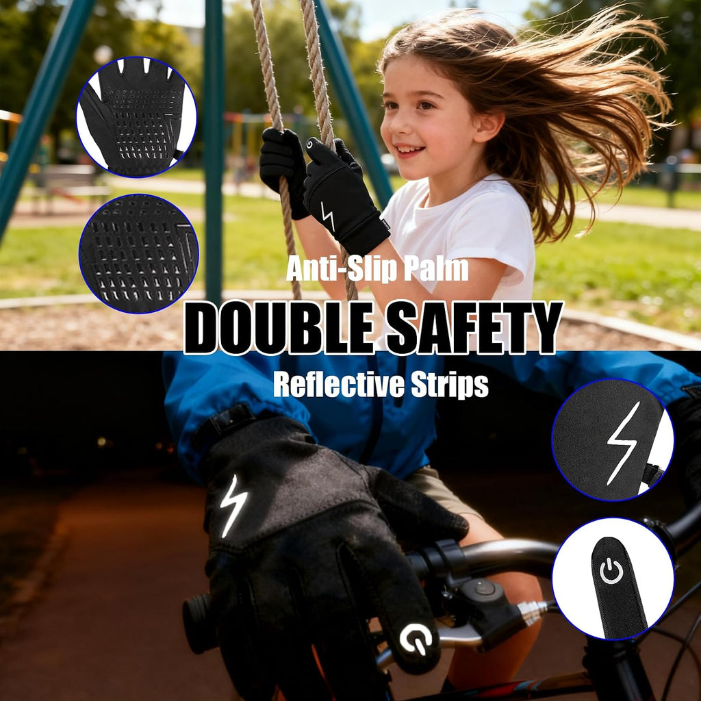 Kids Gloves Winter Waterproof Warm Touchscreen Anti-Slip Reflective Gloves with Velvet Lining for 3-16 Years Girls