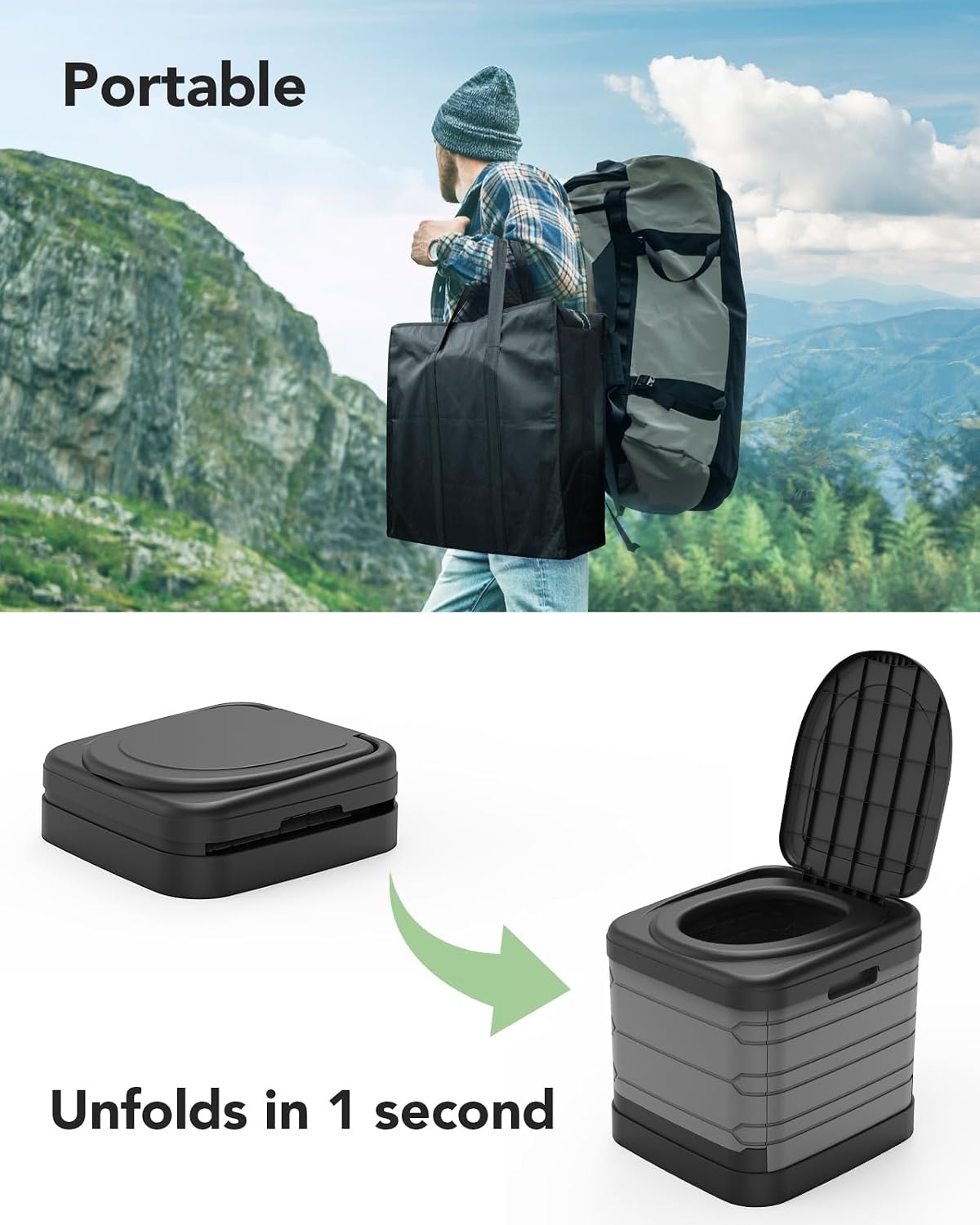 XXL Portable Toilet for Adults, Upgraded Camping Toilets Collapsible Toilet Extra Large 16.7-inch High Porta Potty