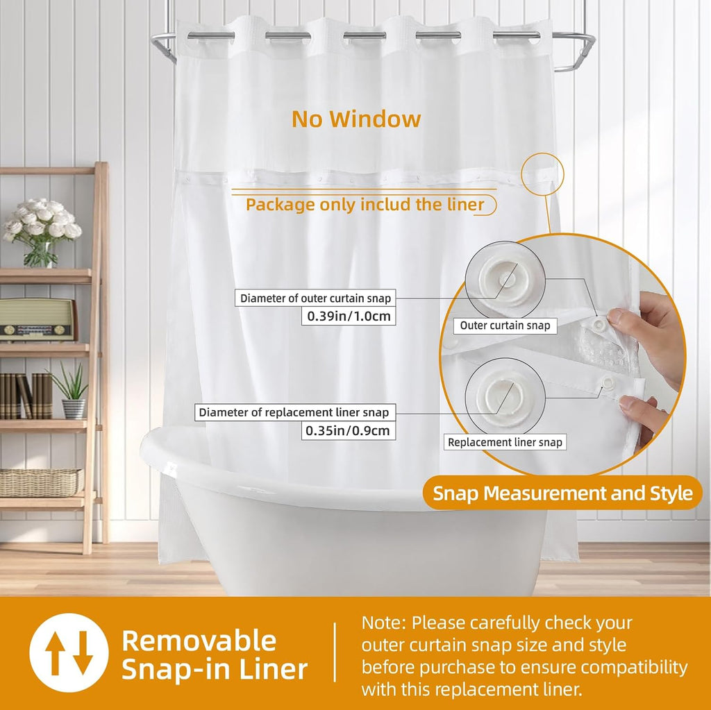 1 Pack Fabric Snap-in Shower Curtain Liner Replacement,Compatible with No Hook Shower Curtain with Snap in Liner