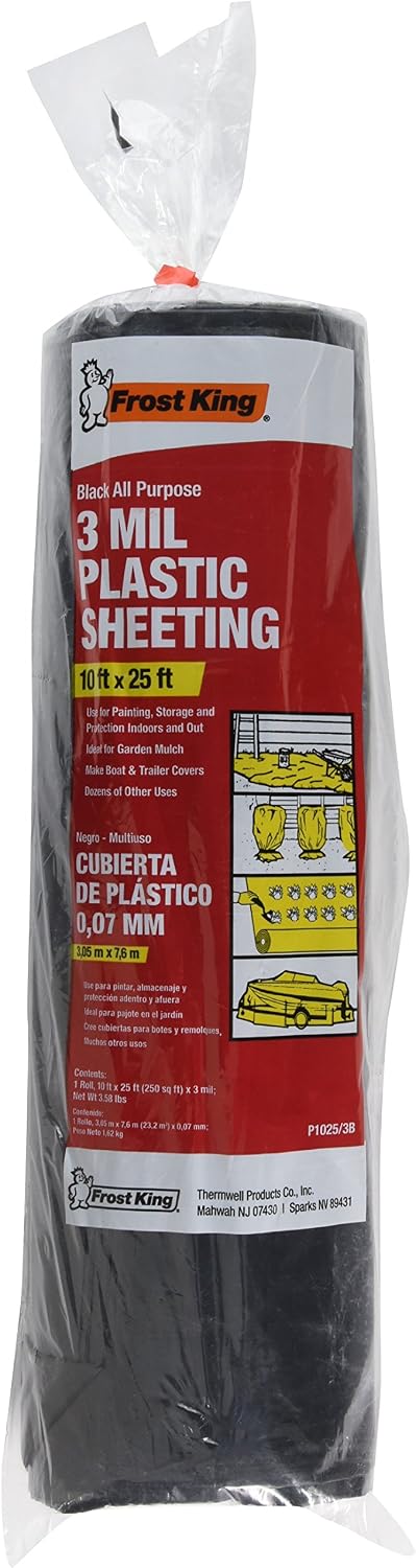 P1025/3B Polyethylene Sheeting, 10' x 25' x 3 mil., Black
