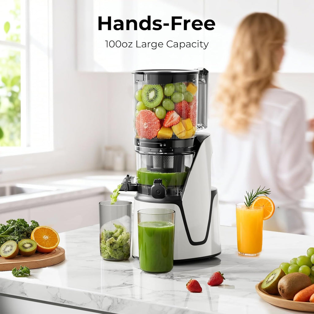 Juicer Machines, 3-in-1 Cold Press Juicer, Bright White | Makes Juice, Nut Milk & Sorbet, 6.5" Extra Large Chute