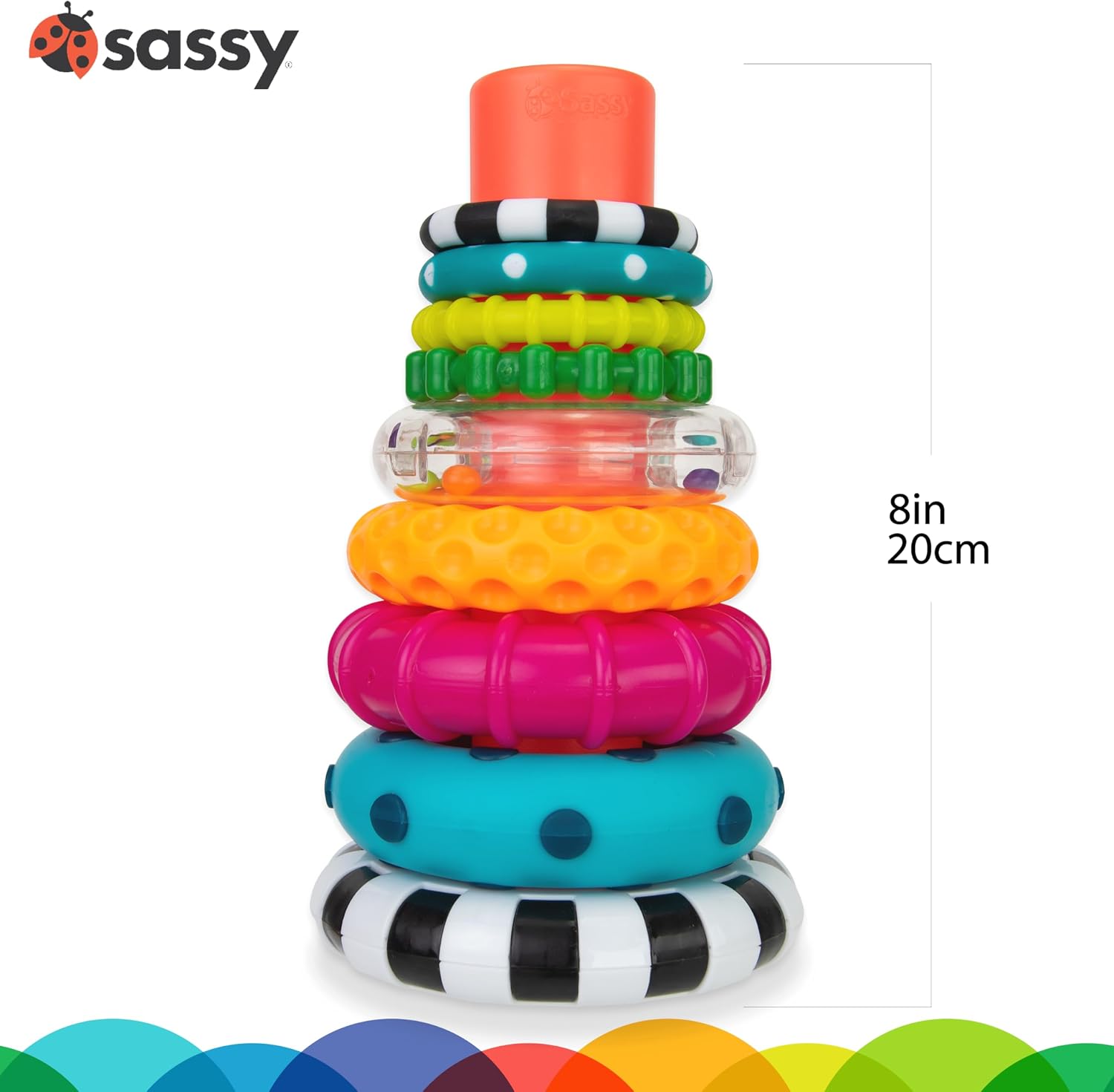 Stacks of Circles Stacking Ring STEM Learning Toy, Age 6+ Months, Multi, 9 Piece Set