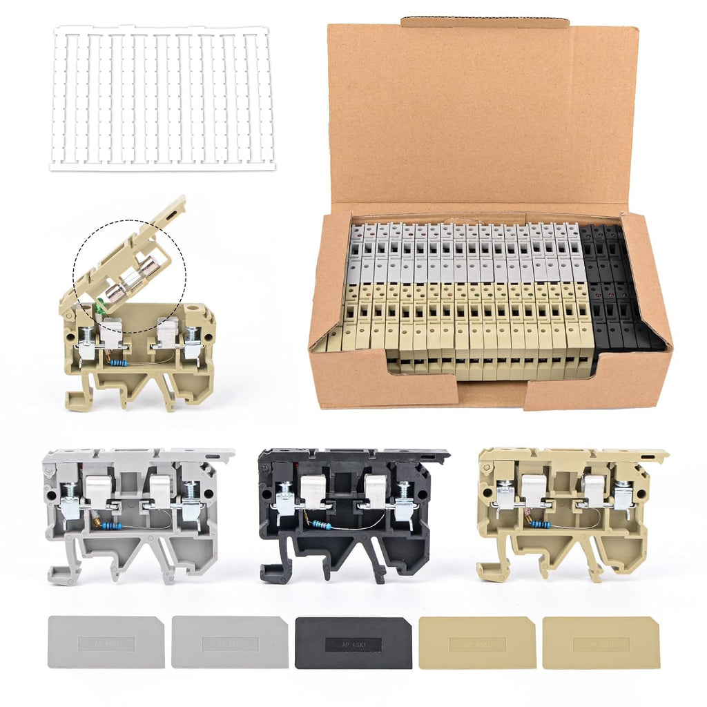 50Pcs DIN Rail Terminal Block Fuse Holder, with Indicator Light