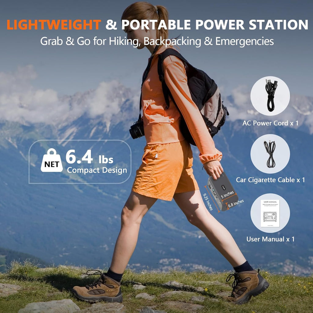 Portable Power Station 300W, 256Wh Solar Generator with 110V Pure Sine Wave AC Outlet,6 Output Ports,Backup LiFePO4