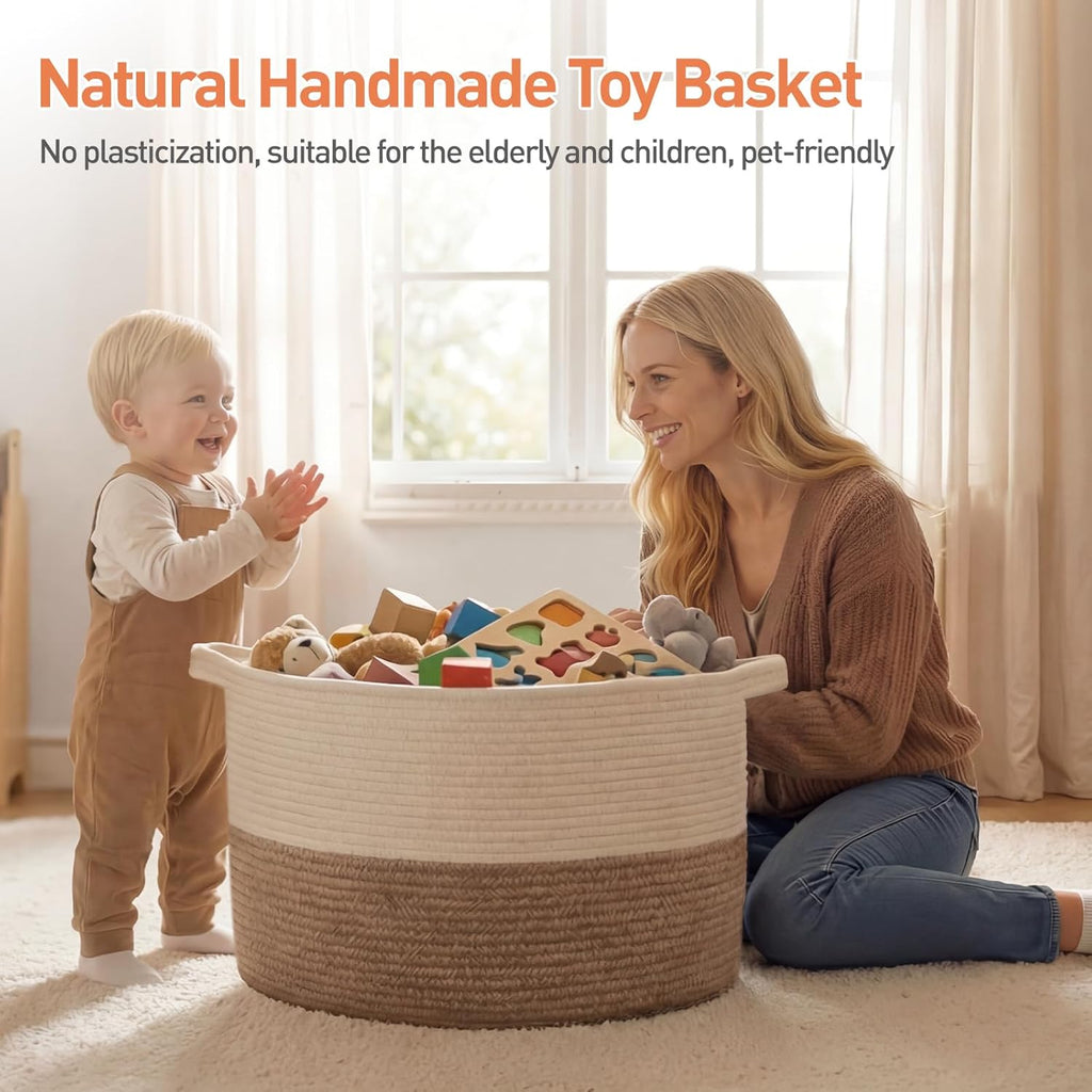 90L XXXLarge Blanket Basket for Living Room, 21.7" x 13.8" Woven Cotton Rope Laundry Basket for Organizing Pillows