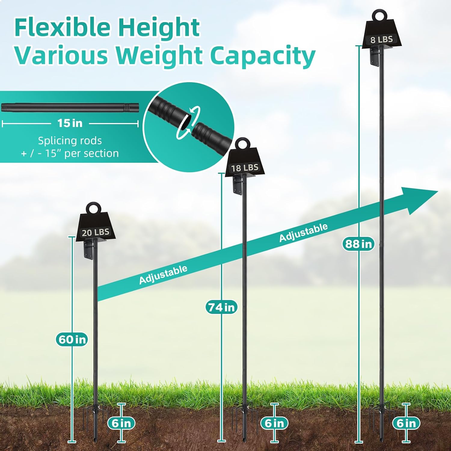 Bird House Pole,102 Inch Heavy Duty Bird Feeder Pole Mount Kit for Outdoors, 5-Prong Base, Splicing Adjustable