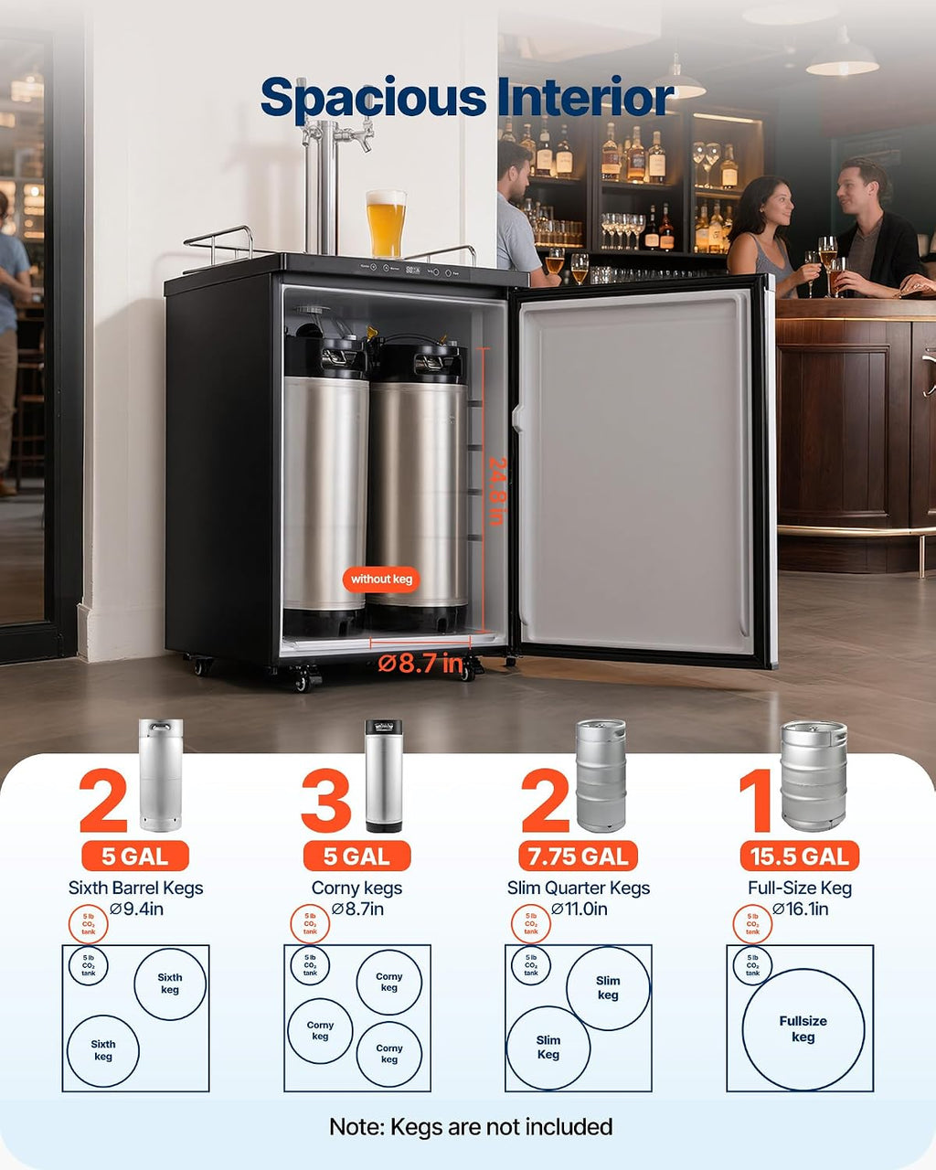 Beer Kegerator, Dual Tap Home Draft Beer Dispenser for Ball Lock