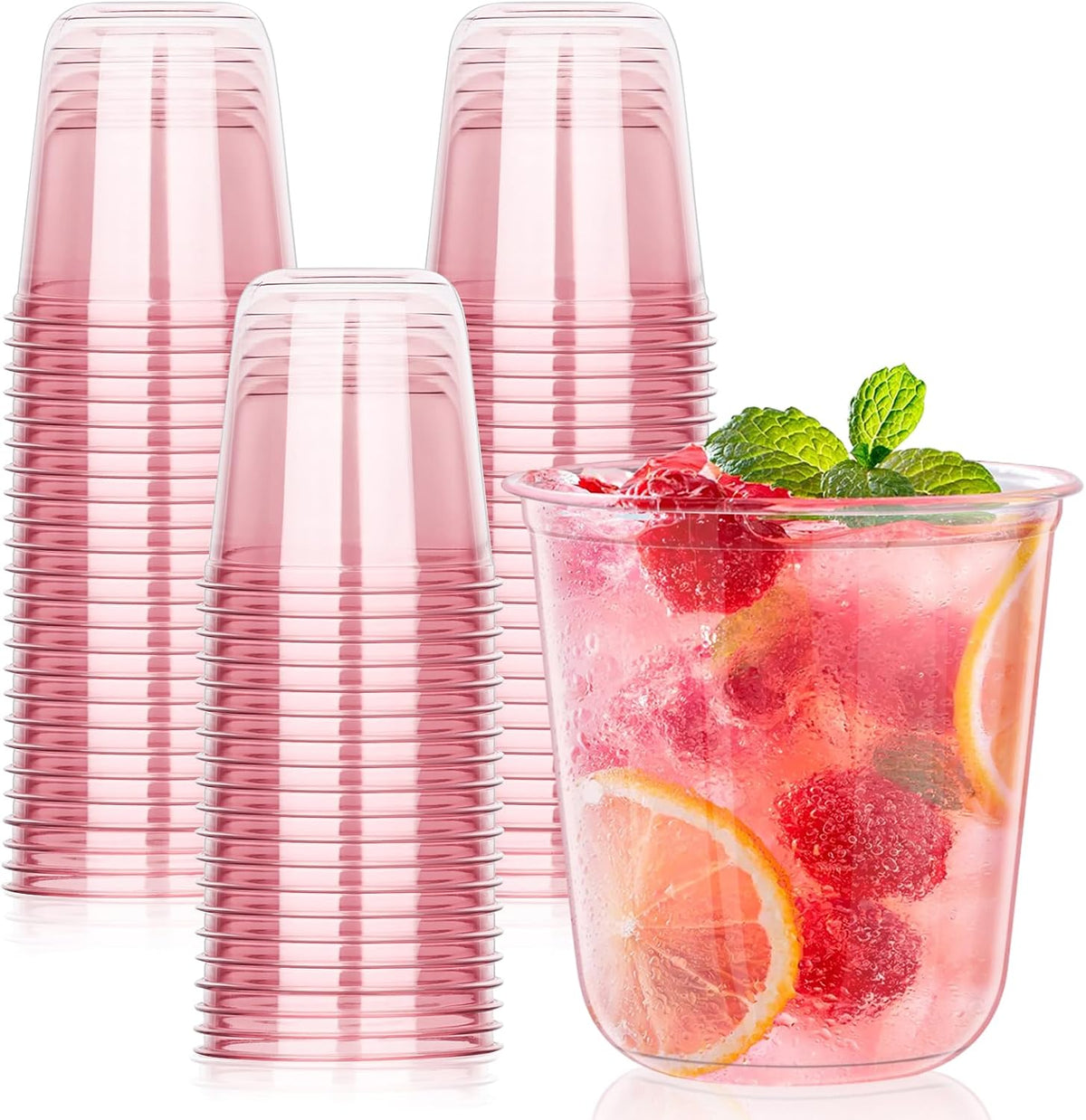 50Pcs 12oz Pink Plastic Party Cups, Disposable Wine Cocktail Cups