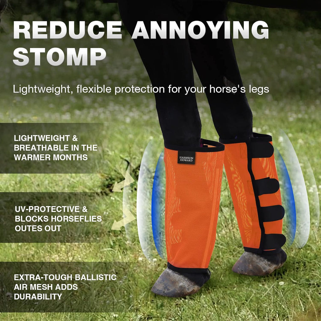 Loose Fitting Fly Boots UV-Protective Extra Tough Mesh Ventilated Four Fasteners Stay-on Design Protect Horse Legs &