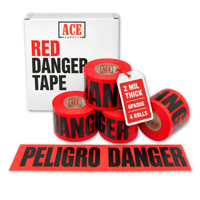 Red Danger Tape - 3" x300'x2mil - 4 Roll Pack - Barricade Tapes for Construction, Utility, Crowd Control, and