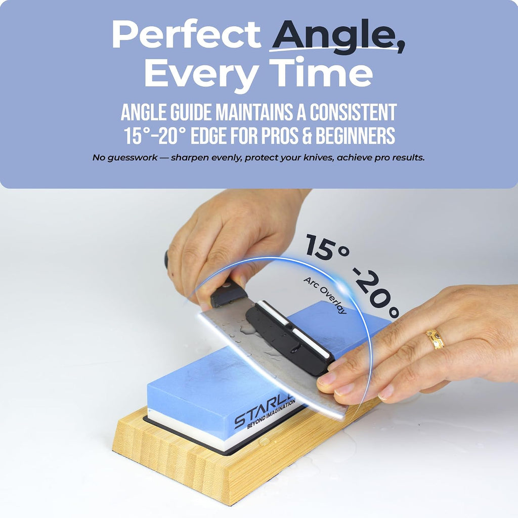 7 Piece Knife Sharpening Stone Set, Dual Grit Whetstone Kit, Angle Guide | 400/1000 & 3000/8000 grit with leather