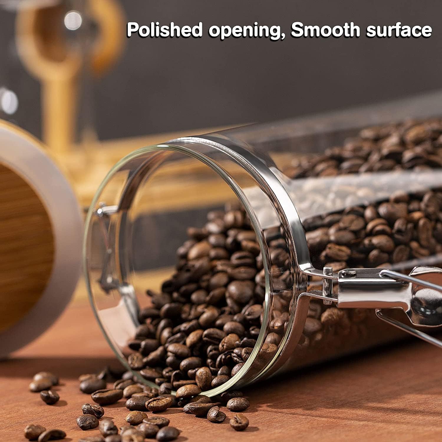 Coffee Container with Shelf: 2P 45OZ Glass Airtight Coffee Holder | Large Capacity Coffee Canister w/Wooden Scoop