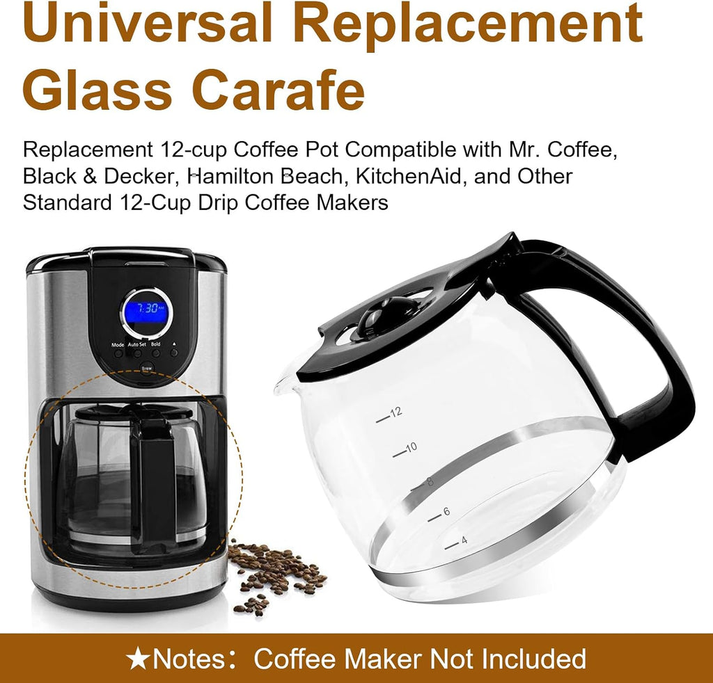 12-Cup Glass Carafe Pot for Mr Coffee, Black & Decker, Hamilton, KitchenAid