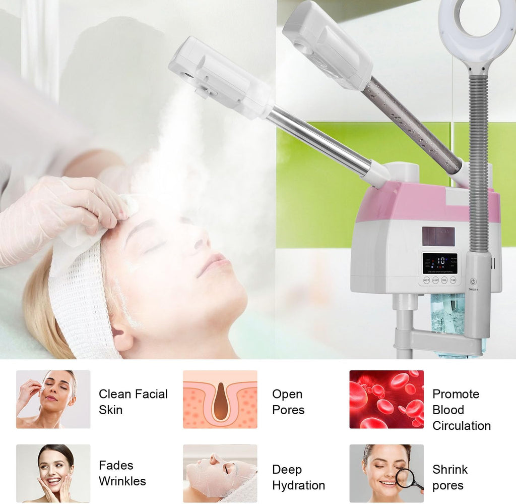 Professional Facial Steamer, 3 in 1 Facial Steamer with 5X Magnifying Lamp Hot&Cool Mist, Esthetician Steamer on
