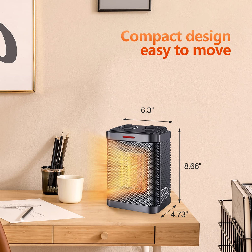 1500W Ceramic Space Heater, Fast Portable Indoor Heater, Black